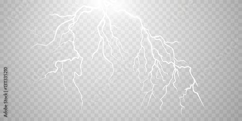 Lightning. Thunder storm realistic lightning. Bright light effects. Lightning bolt set Magic and bright light effects. Vector illustration