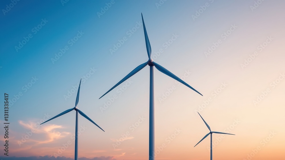 Climate change with global transition idea. Wind turbines against a colorful sunset sky. Climate change with global transition idea. Wind turbines against a colorful sunset sky.