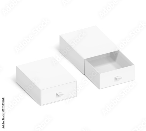 Slider drawer box with rope pull mockup. Vector illustration isolated on white background.  Can be use for gift box, luxury, cosmetics, and other goods. EPS10.