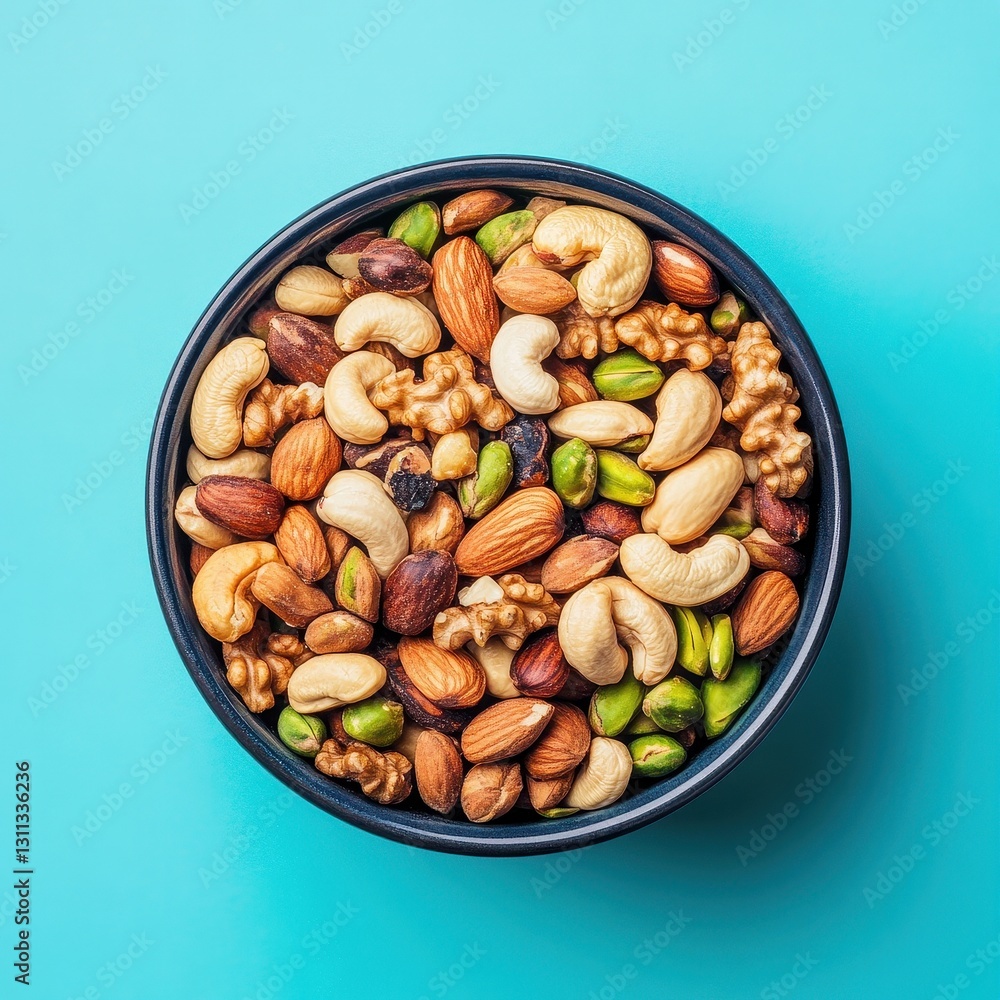 Vibrant bowl of mixed nuts showcasing a colorful assortment for a healthy snack option. Generative AI Vibrant bowl of mixed nuts showcasing a colorful assortment for a healthy snack option. Generative AI