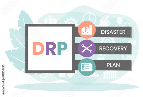 DRP - Disaster Recovery Plan business concept background. vector illustration concept with keywords and icons. lettering illustration with icons for web banner, flyer, landing page