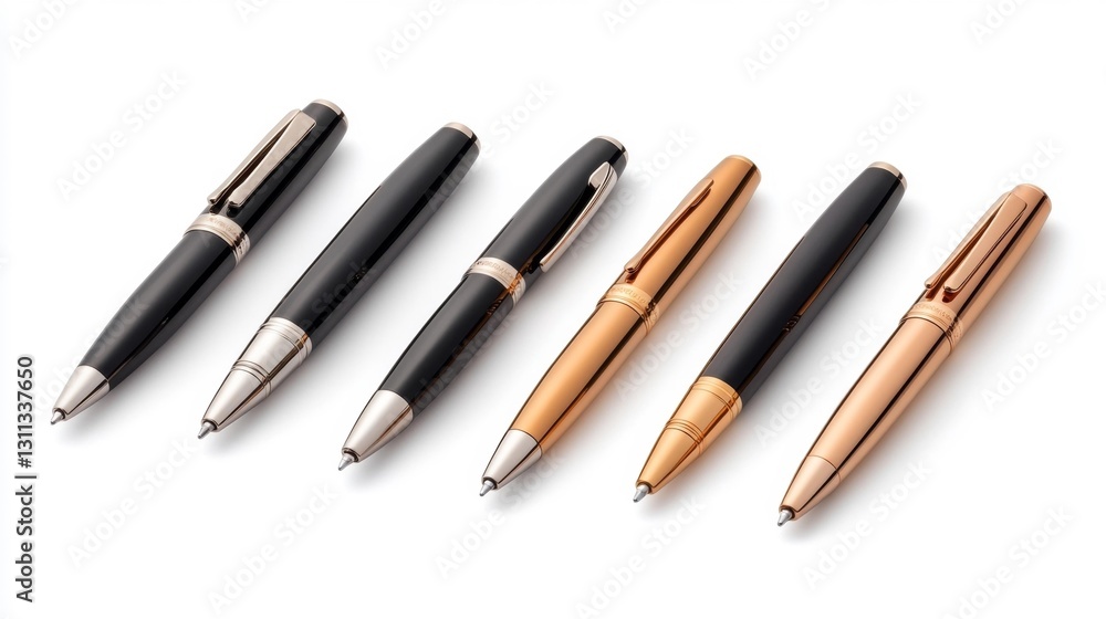 Set of luxurious pens with a polished finish isolated on a white background. Generative AI Set of luxurious pens with a polished finish isolated on a white background. Generative AI