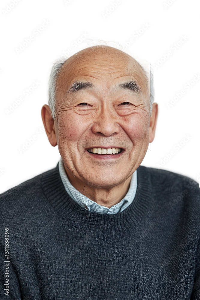Elderly man smiling with gray hair wearing sweater on white background cheerful portrait of senior citizen happiness and wellness concept Elderly man smiling with gray hair wearing sweater on white background cheerful portrait of senior citizen happiness and wellness concept
