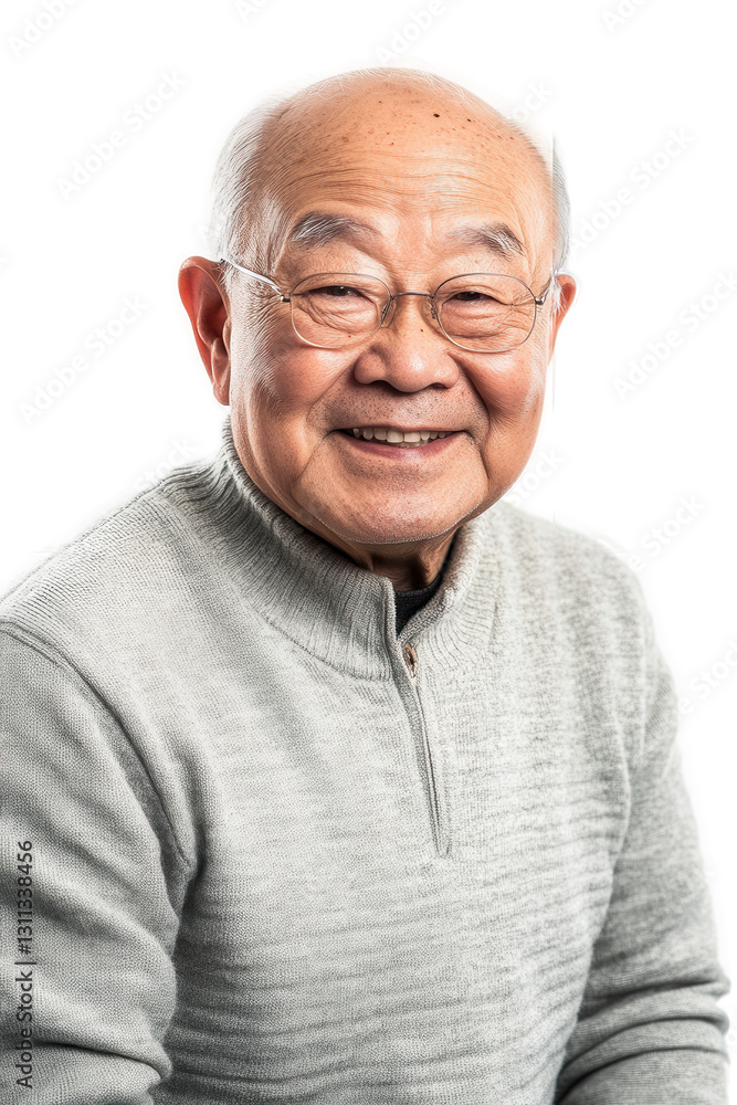 Smiling senior man portrait isolated on white background, cheerful elderly Asian male with glasses, happy retirement lifestyle, joy, and wisdom. Smiling senior man portrait isolated on white background, cheerful elderly Asian male with glasses, happy retirement lifestyle, joy, and wisdom.
