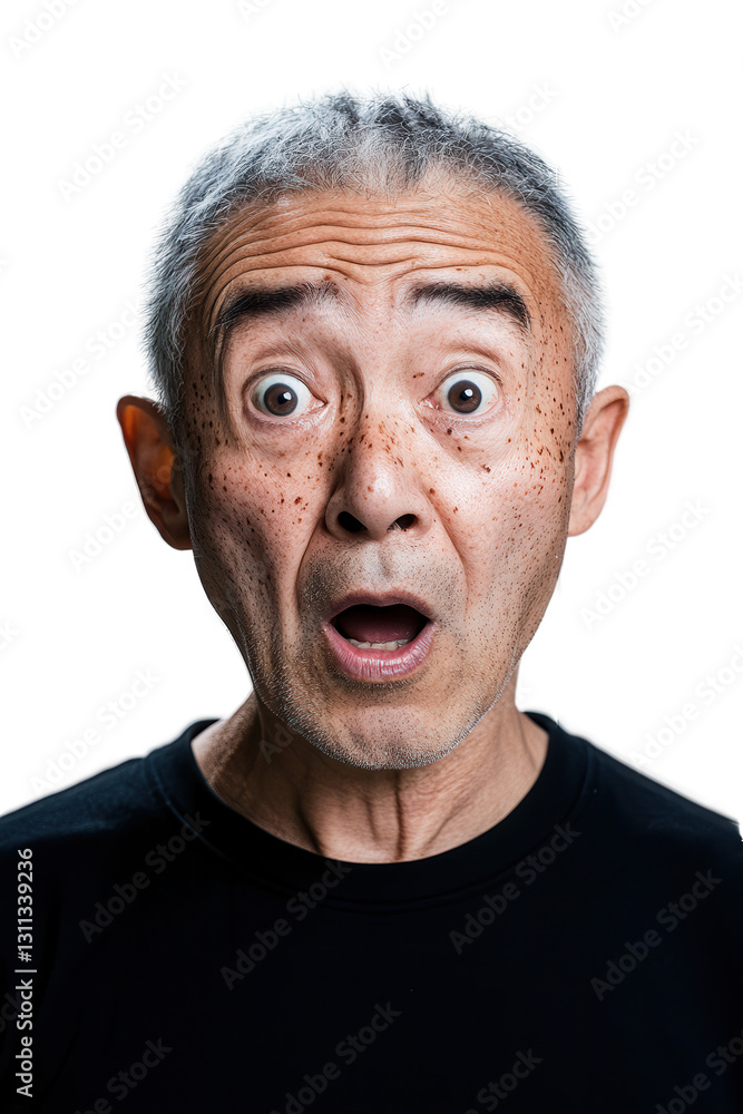 Surprised elderly man with open mouth expressing shock and disbelief isolated on white background. Emotions reaction portrait showcasing older adult surprise. Surprised elderly man with open mouth expressing shock and disbelief isolated on white background. Emotions reaction portrait showcasing older adult surprise.