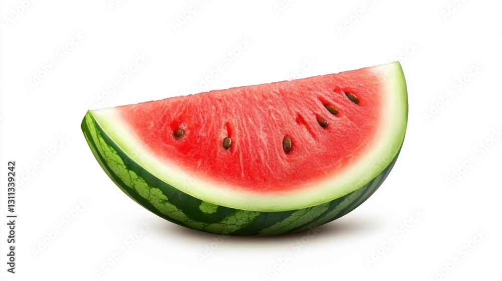 Watermelon slice with seeds and a light green rind isolated on a white background. Generative AI Watermelon slice with seeds and a light green rind isolated on a white background. Generative AI