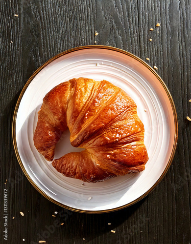 Obraz na płótnie Croissant on plate top view fresh pastry social media style w salonie