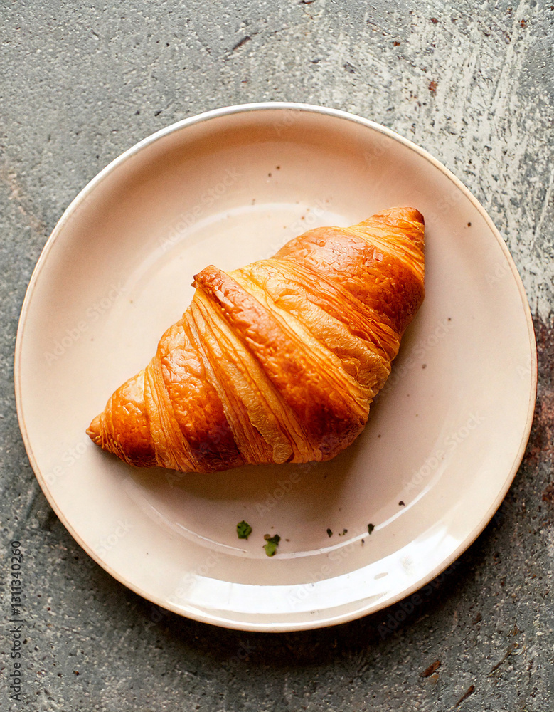 Croissant on plate top view fresh pastry social media style