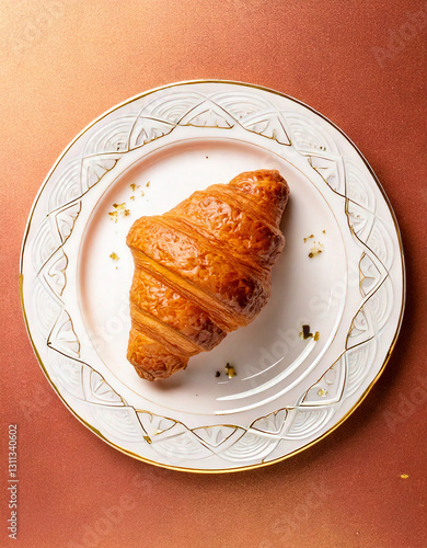 Obraz na płótnie Croissant on plate top view fresh pastry social media style w salonie