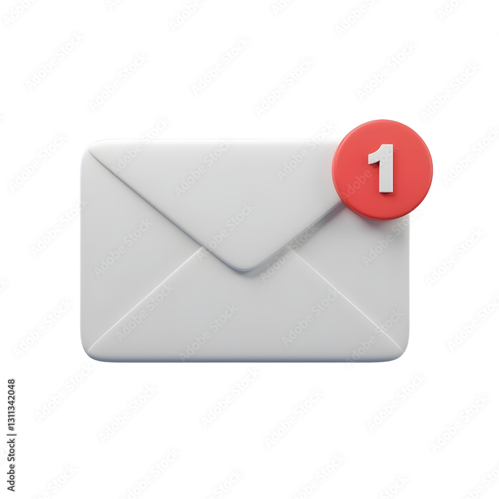 3D mail envelope with new message notification icon isolated on transparent background. 3D mail envelope with new message notification icon isolated on transparent background.