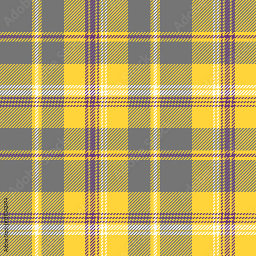 plaid tartan seamless repeat pattern. This is a yellow gray purple white checkered plaid vector illustration. Design for decorative,wallpaper,shirts,clothing,tablecloths,textile,fabric,texture