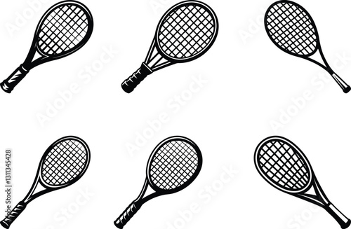 Racket Bat isolated vector icon, Racket Bat silhouette vector art, Racket Bat line art vector illustration set