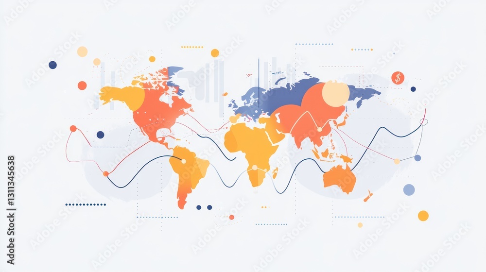 Obraz premium Global data visualization abstract world map