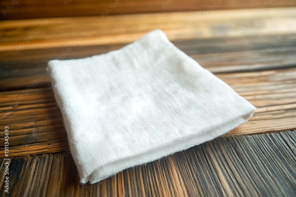 A white linen cloth folded and placed on a rustic wooden surface, showcasing its natural texture and soft, delicate nature. A white linen cloth folded and placed on a rustic wooden surface, showcasing its natural texture and soft, delicate nature.