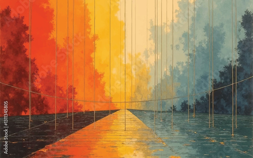 Abstraction lines and cures painting art landscape design colorful warm tone form simple to masterpeace painting for decorate new product and other. masterpieces paintings, hand-painted, golden.