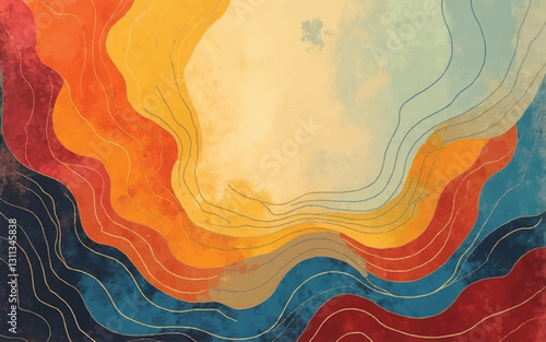 Abstraction lines and cures painting art landscape design colorful warm tone form simple to masterpeace painting for decorate new product and other. masterpieces paintings, hand-painted, golden.