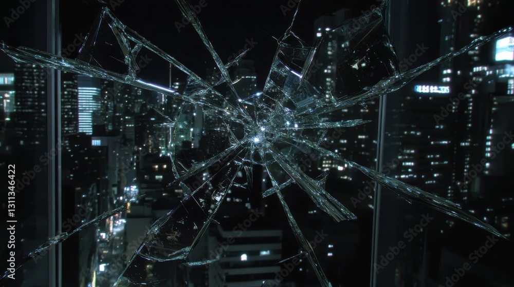 A shattered glass effect reflecting a cityscape at night, futuristic and abstract A shattered glass effect reflecting a cityscape at night, futuristic and abstract