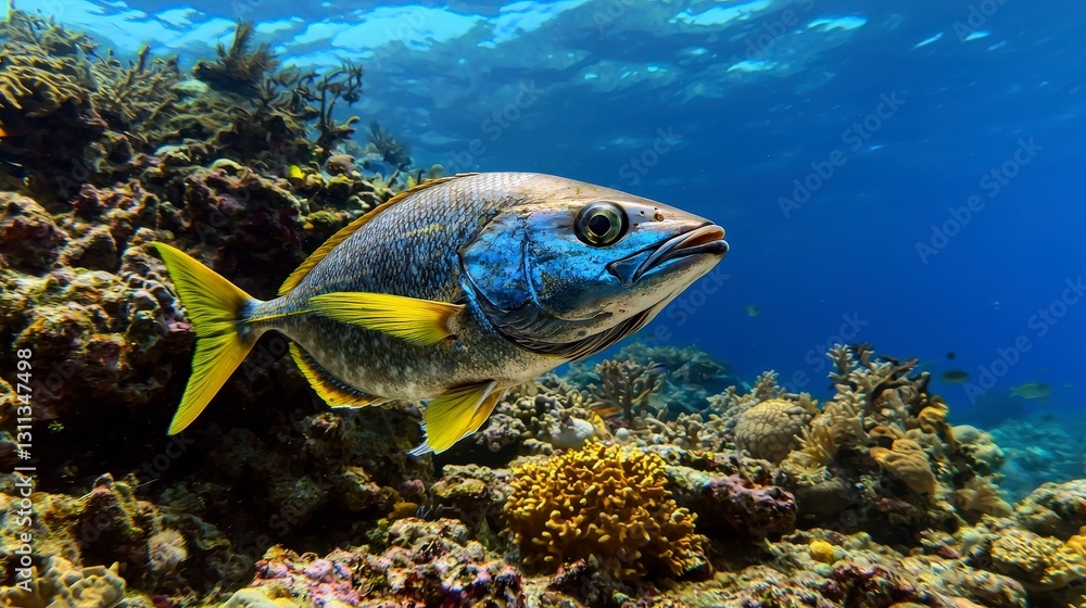 Naklejka premium Sustainable coral reefs marine scientists' observations of fish populations in underwater environments