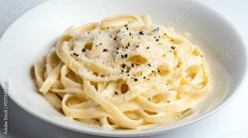 Obraz na płótnie A plate of creamy fettuccine Alfredo topped with parmesan cheese w salonie