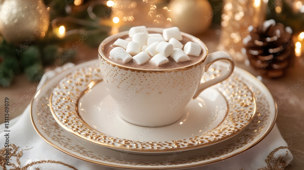 Fototapeta premium Festive Hot Chocolate with Marshmallows in Elegant Cup
