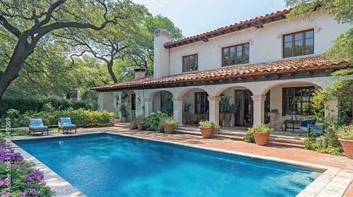 Wallpaper Mural Mediterranean style home with pool and lush landscaping. Torontodigital.ca