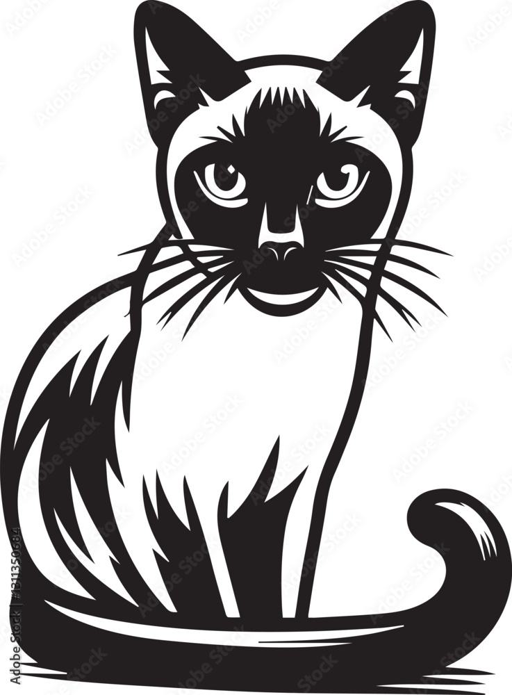 Obraz premium Siamese cat vector in black and white