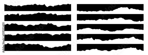 Set of ripped paper, jagged border, torn paper top and down frames vector illustration	