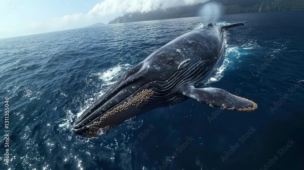 Obraz premium Tracking large humpback whales in open ocean waters marine life photography captivating underwater scene