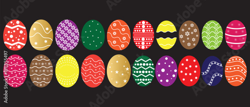 Set of easter eggs icon collection. Easter day festival on different eggs design color icons. Vector illustration.