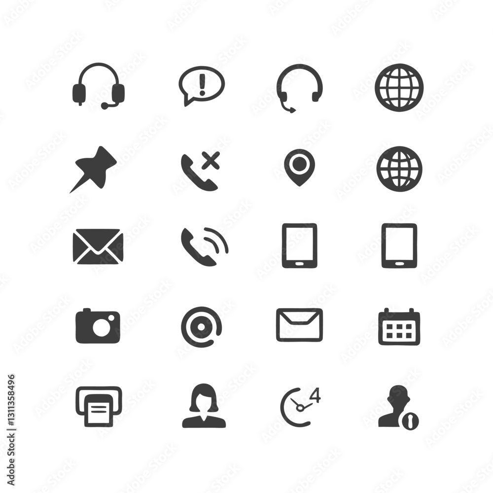 Communication & Technology Icons - Black and White Grid Communication & Technology Icons - Black and White Grid