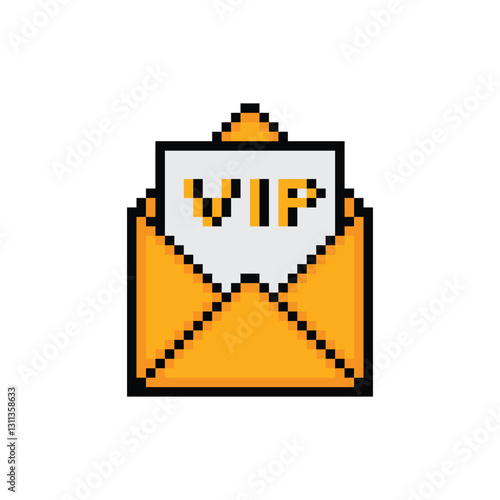 vip  icon 8 bit, pixel art  Envelope vip invitation privilage 8 bit icon for game  logo.