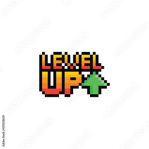 level up button 8 bit text level up Pixel art 8-bit for game you win