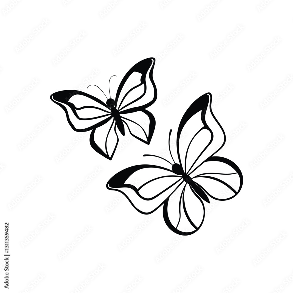 Fototapeta premium Flying butterflies silhouette vector art illustration