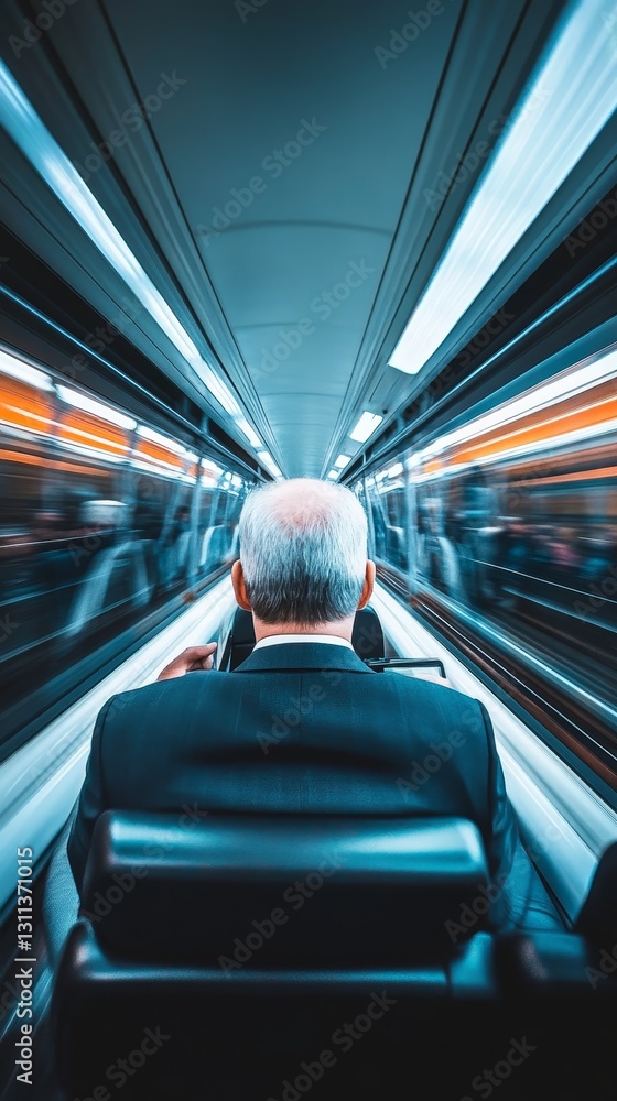 Fototapeta premium A man in a suit is sitting in a train car
