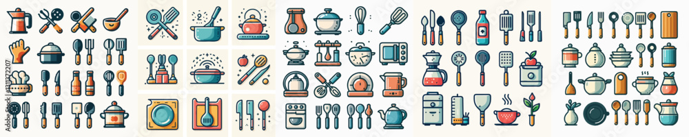 vector set of kitchen utensils. vector set of kitchen utensils.