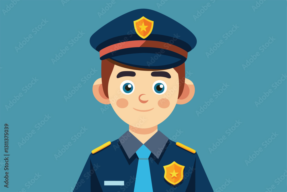 A cheerful cartoon policeman stands with a friendly expression, showcasing his blue uniform and hat, Policeman Character A cheerful cartoon policeman stands with a friendly expression, showcasing his blue uniform and hat, Policeman Character