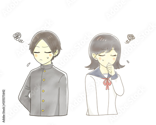 不機嫌そうな男子学生と女子学生
