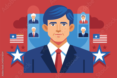 A customizable illustration of a political candidate set against a vibrant background with options for personalization, Political candidate Customizable Semi Flat Illustration