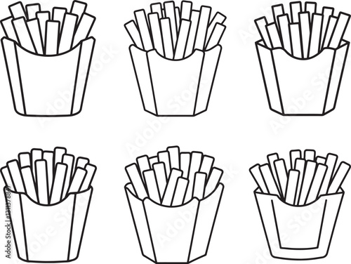 Wallpaper Mural set of French fries line art, black outline, vector and illustration, coloring book page line art drawing Torontodigital.ca