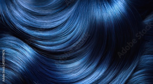 Dyed blue hair texture background. Close-up female long bright blue hair.