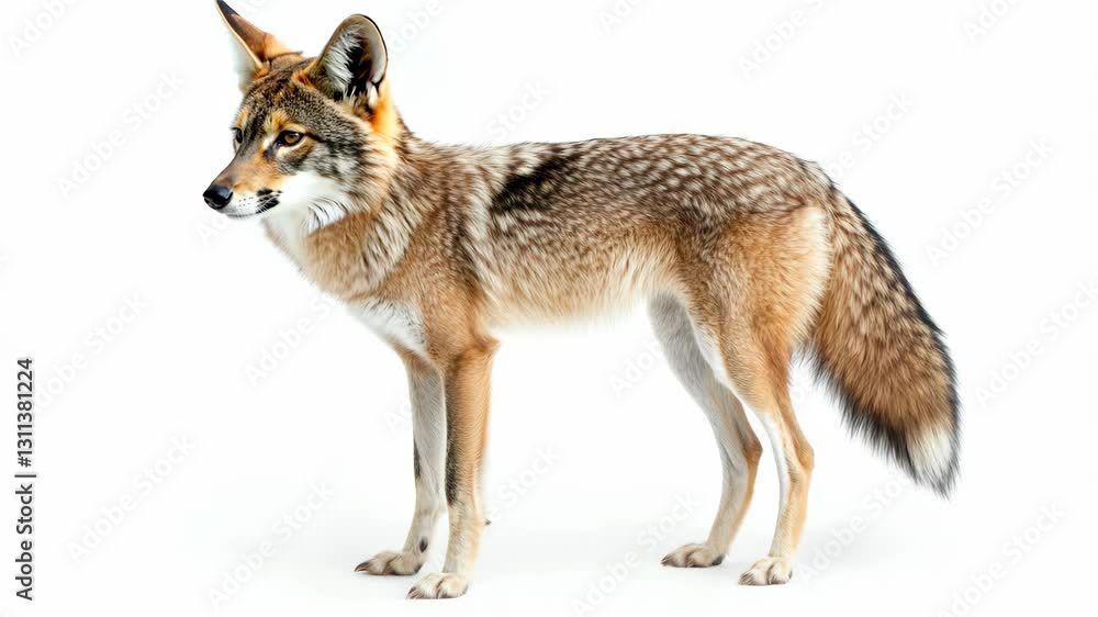 Coyote movement sequence on white background for wildlife observation Coyote movement sequence on white background for wildlife observation