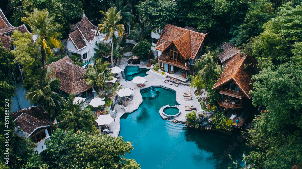 Tropical Hideaway: Luxurious Resort with Pools & Lush Greenery, Ideal for Summer Getaway & Relaxation, Perfect for travel advertisement or tourist destination Tropical Hideaway: Luxurious Resort with Pools & Lush Greenery, Ideal for Summer Getaway & Relaxation, Perfect for travel advertisement or tourist destination