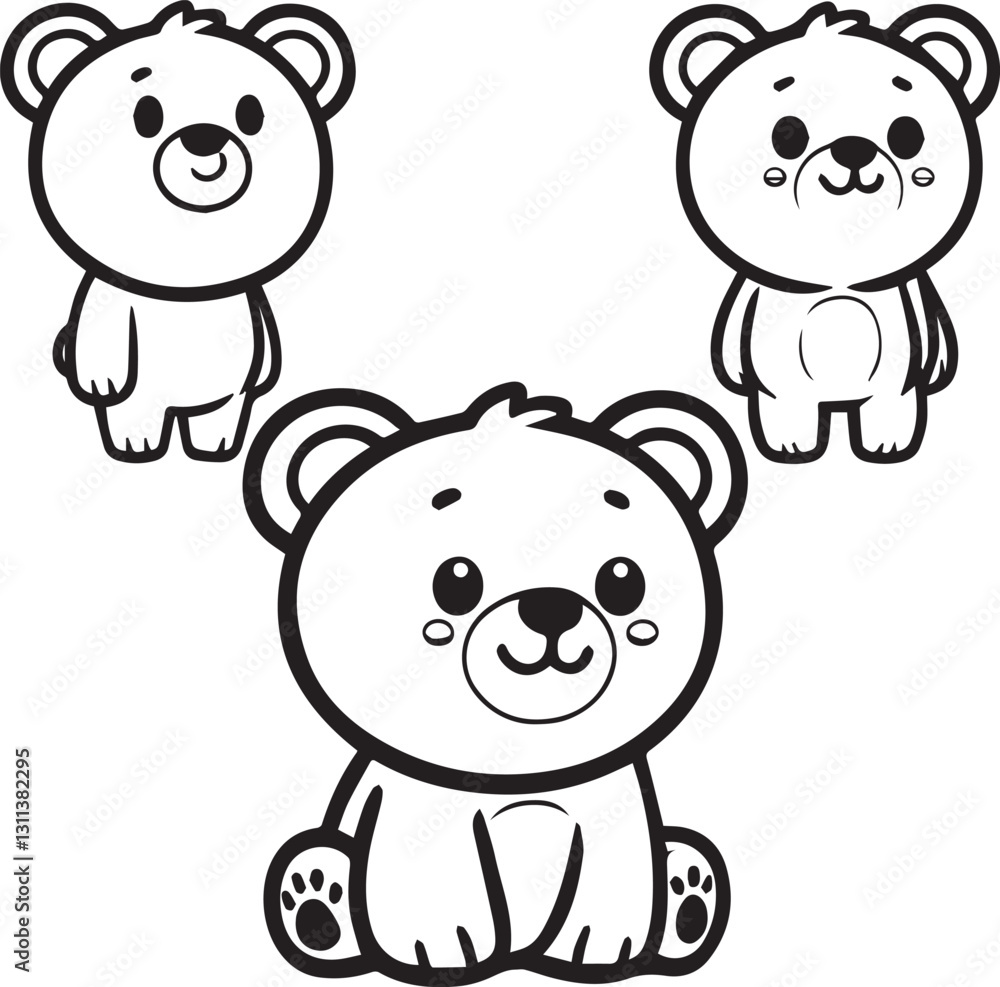 Obraz premium Adorable Baby Bear Silhouettes - Playful Cartoon Animal Collection