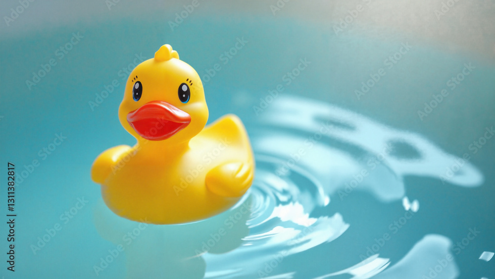 Cheerful Yellow Rubber Duck Swimming in Crystal-Clear Water - Perfect for Easter Promotions and Family-Friendly Marketing Cheerful Yellow Rubber Duck Swimming in Crystal-Clear Water - Perfect for Easter Promotions and Family-Friendly Marketing