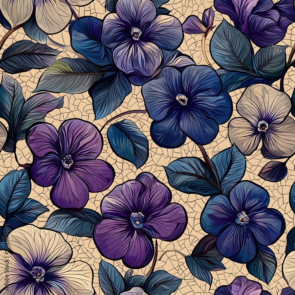 seamless floral pattern with vibrant purple and blue flowers seamless floral pattern with vibrant purple and blue flowers