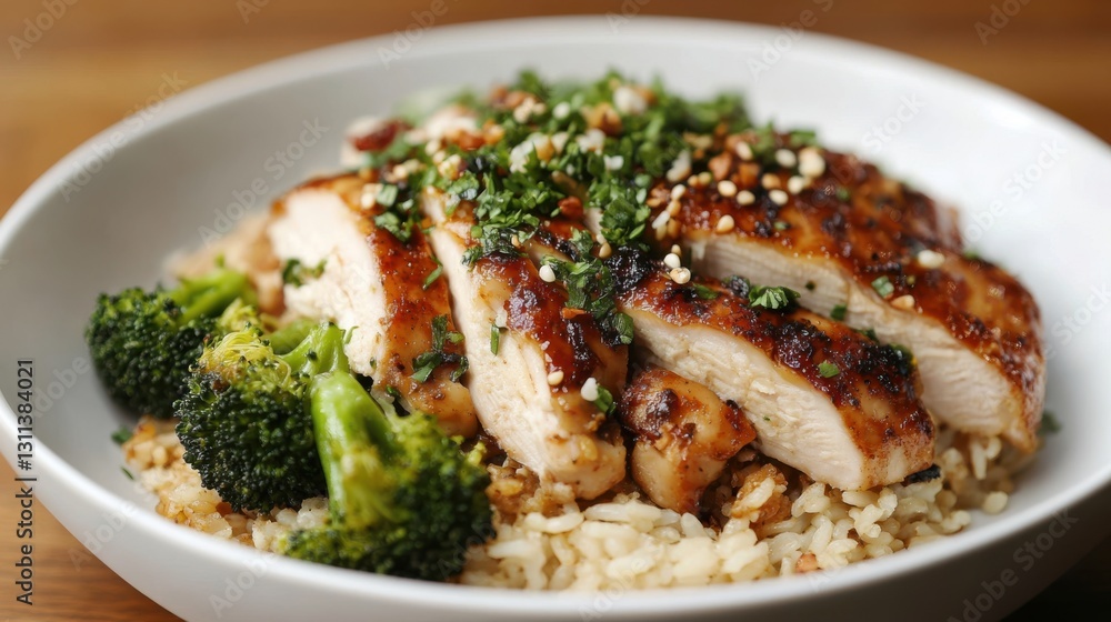 Nutritious rice dish with oven-roasted chicken slices Nutritious rice dish with oven-roasted chicken slices