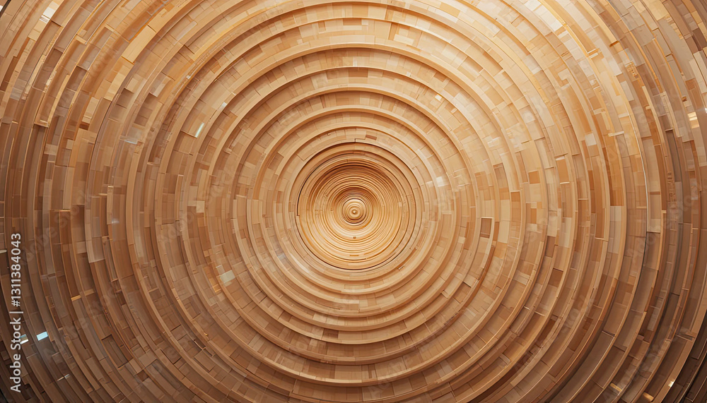 Fototapeta premium Wooden Spiral Geometric Pattern with Concentric Circles: Abstract Digital Art Featuring Natural Texture, Depth, and Organic Symmetry for Interior and Architectural Design