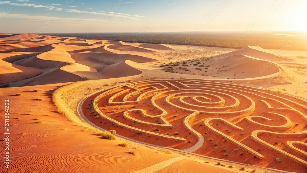 Naklejka premium A mesmerizing maze formed by the natural undulations of sand dunes in a vast desert.