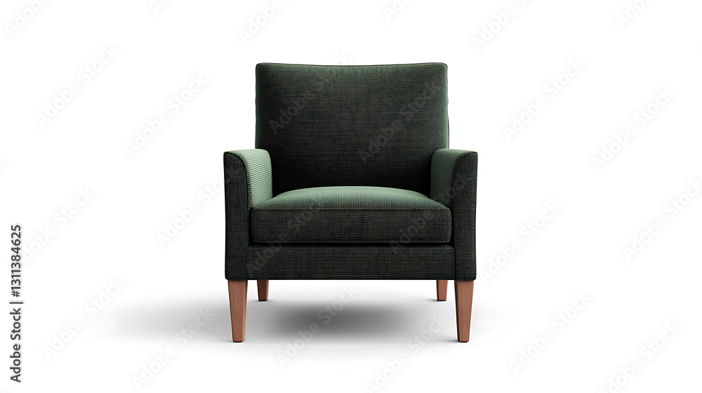 A green chair with a patterned fabric A green chair with a patterned fabric