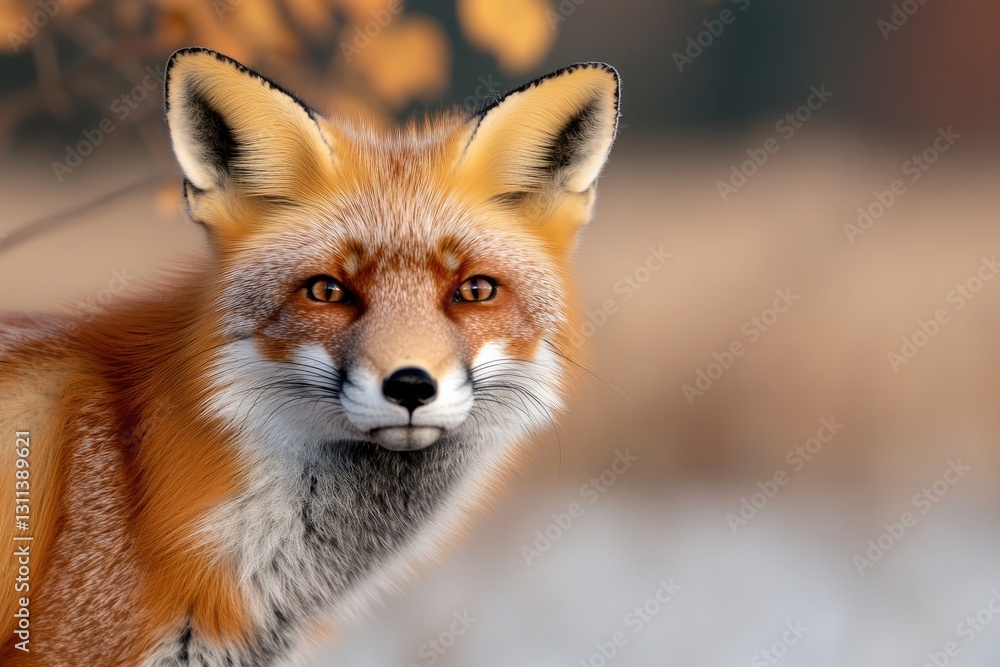 Vibrant red fox gazes curiously, showcasing intricate fur patter Vibrant red fox gazes curiously, showcasing intricate fur patter